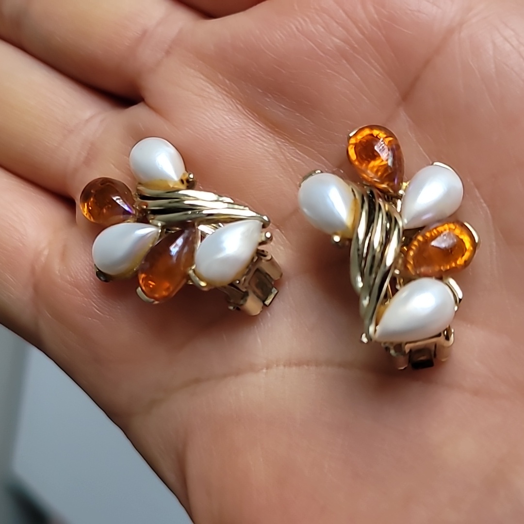Elegant Gold And Faux Pearl Clip-On Earrings